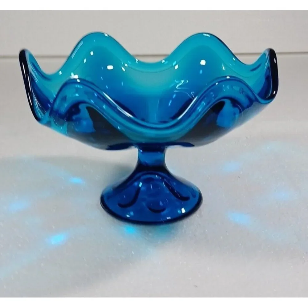Vtg Mid-Century  Viking 6 Petal HTF Epic Electric Blue Glass Compote Dish MCM - Picture 3 of 9